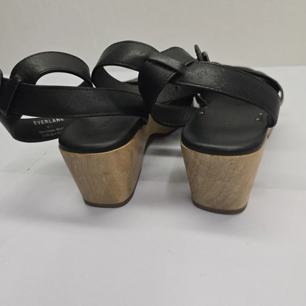 Everlane Black Leather Crisscross Platform Sandals